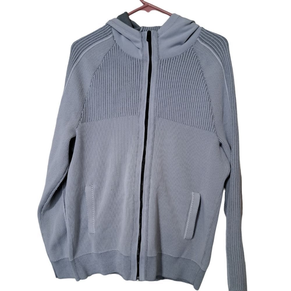Express Men's Light Gray Muli Ribbed Zip-Up Hoodie